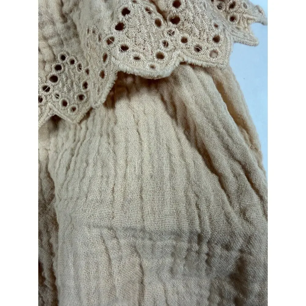 Rylee + Cru Ruffle Onesie Eyelet Cotton Gauze Ecru 6-12 Months
